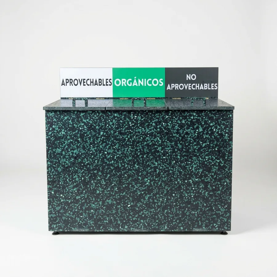 ECHO Modular TRIO — Estación de reciclaje 3 compartimentos interior, vista frontal